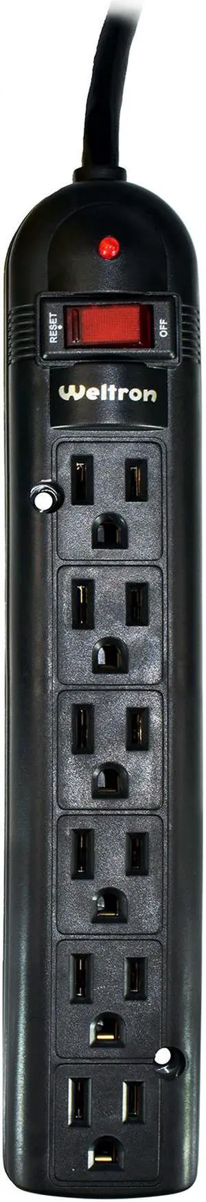 Weltron 6 Outlet Black Plastic Surge Protector w/ 20ft Cord