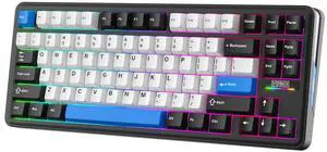 EPOMAKER TH85 QMK/VIA Wireless Gaming Keyboard, BT5.0/2.4GHz/USB-C, Hot Swappable Pre-lubed Custom Creamy Jade Linear Switches, Gasket Creamy Keyboard for PC/Mac/Office/Gaming (Black&White&Blue)