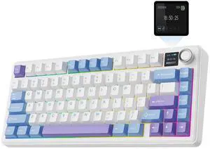 EPOMAKER X Aula F75 MAX Wireless Mechanical Keyboard with TFT Screen and Knob, Gasket Gaming Keyboard in 75% Layout, Hot Swappable, RGB Backlight, for PC/Mac/Linux (Blue&White&Purple)