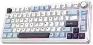 EA75 75% RGB Gaming Mechanical Keyboard, 2.4GHz/Type-C/BT Creamy Wireless Keyboard with Knob, Shine Through PBT Keycaps, Hot Swappable for Gamers (Light Blue, Graywood V3 Switch) EA75 75% RGB Gaming Mechanical Keyboard, 2.4GHz/Type-C/BT Creamy Wireless Keyboard with Knob, Shine Through PBT Keycaps, Hot Swappable for Gamers (Light Blue, Graywood V3 Switch)