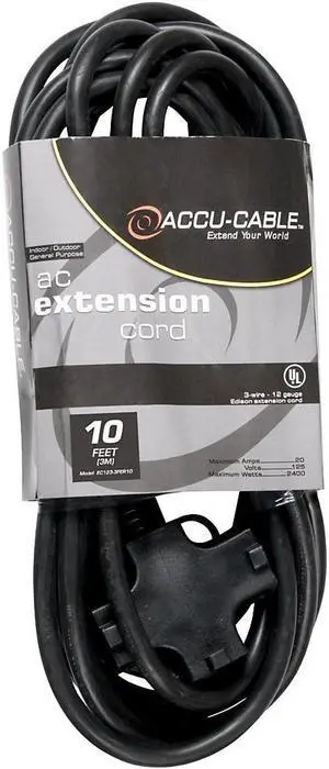 American DJ EC123-3FER 12 Gauge 3-Way IEC Power Extension Cord 10 ft.
