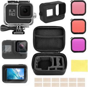 Accessories Kit for GoPro Hero 8 Black with Shockproof Small Case + Waterproof Case + Tempered Glass Screen Protector + Silicone Cover + Lens Filters + Anti-Fog Inserts Bundle for GoPro Hero 8