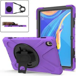Huawei Mediapad M6 10.8 Case 2019 Three Layer Heavy Duty Shockproof Rugged Cover with 360 Degree Rotatable Stand and Hand Strap for Huawei Mediapad M6 10.8 inch 2019