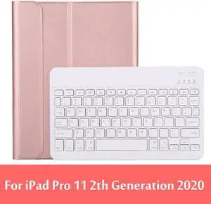 PU Leather Keyboard Case for iPad Pro 11 2020 2nd Generation & 2018 Magnetically Detachable Wireless Keyboard with Pencil Holder [Support Apple Pencil Charging]