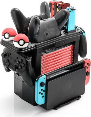 Controller Charger for Nintendo Switch Charging Dock for Nintendo Switch 4 Joy-Cons 4 Pro Controllers and 2 Poke Ball Plus Controllers Storage Rack for Nintendo Switch Holder for 8 Switch Games