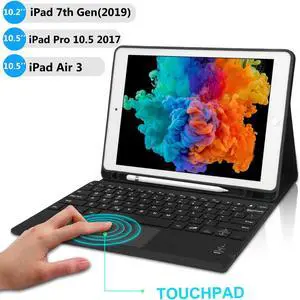 Touchpad Keyboard Case for iPad 10.2 7th Gen Keyboard Case 2019 / iPad Air 3 / iPad 10.5 2017 Touchpad Keyboard Bluetooth Slim Leather Folio Smart Cover with Pencil Holder for iPad 10.2" 10.5"