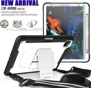 iPad Pro 11 Case 2020 2nd Generation Heavy Shockproof Protective Cover with Pencil Holder / Shoulder Strap / Stand