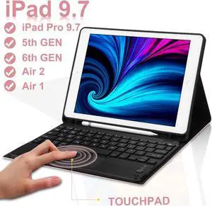 iPad 9.7 Keyboard Case with Touchpad for iPad 2018 6th Gen / iPad 2017 5th Gen / iPad Pro 9.7 / iPad Air 2 / 1 Detachable Bluetooth Keyboard Leather Folio Smart Slim Case with Pencil Holder