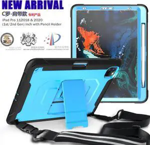 iPad Pro 11 Case 2020 2nd Generation Heavy Shockproof Protective Cover with Pencil Holder / Shoulder Strap / Stand