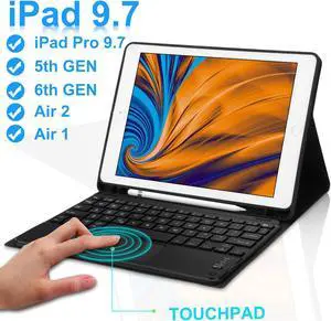 iPad 9.7 Keyboard Case with Touchpad for iPad 9.7 2018 6th Gen / iPad 9.7 2017 5th Gen / iPad Pro 9.7 / iPad Air 2 / 1 Detachable Bluetooth Keyboard Leather Folio Smart Slim Case with Pencil Holder
