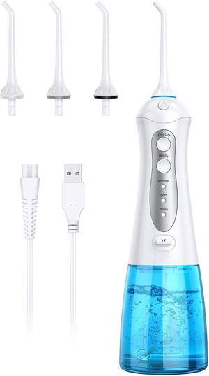 Water Flosser Cordless Teeth Cleaner with 3 Modes 4 Jets, Portable Dental Oral Irrigator, IPX7 Waterproof and USB Rechargeable with 300ML Water Tank for Travel Home Braces and Bridges Care