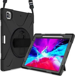 iPad Pro 12.9 Case 2020 2018  - Shockproof Cover with Shoulder Strap, Hand Strap, Pencil Hoder / Kickstand for iPad Pro 12.9 4th Gen 2020 [Support 2nd Gen iPad Pencil Charging] / 3rd Gen 2018