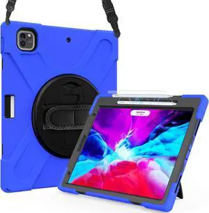 iPad Pro 12.9 Case 2020 2018  - Shockproof Cover with Shoulder Strap, Hand Strap, Pencil Hoder / Kickstand for iPad Pro 12.9 4th Gen 2020 [Support 2nd Gen iPad Pencil Charging] / 3rd Gen 2018