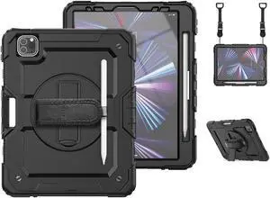 iPad Pro 11 inch Case 2021 3rd Generation with Pencil Holder / Screen Protector / Stand / Shoulder Strap Shockproof Protective Cover for iPad Pro 11 Inch 2021 2020 2018 and iPad Air 4 10.9 2020