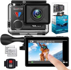 GeeKam Waterproof Digital Action Camera with Touch Screen 4K/30fps HD Video 20MP Photos Live Streaming Remote Control Sports Camera with Helmet Accessories Kit