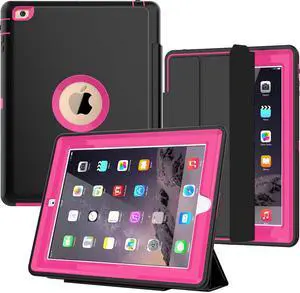 iPad 2/3/4 Case with Smart Cover, Three Layer Drop Protection Rugged Protective Heavy Duty iPad Case with Magnetic Smart Auto Wake/Sleep Cover Compatible with Apple iPad 2/3/4-Black/Light