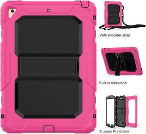 iPad 9.7 Case iPad Air 2 Cover Heavy Duty Rugged Shockproof Silicone Protective Case With Stand & Shoulder Strap For Apple iPad Air 2 / iPad Pro 9.7 / iPad 9.7 2017 2018 iPad 5th / 6th Generation