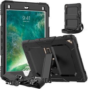iPad 9.7 Case iPad Air 2 Cover Heavy Duty Rugged Shockproof Silicone Protective Case With Stand & Shoulder Strap For Apple iPad Air 2 / iPad Pro 9.7 / iPad 9.7 2017 2018 iPad 5th / 6th Generation