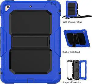 iPad 9.7 Case iPad Air 2 Cover Heavy Duty Rugged Shockproof Silicone Protective Case With Stand & Shoulder Strap For Apple iPad Air 2 / iPad Pro 9.7 / iPad 9.7 2017 2018 iPad 5th / 6th Generation
