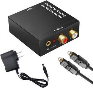 Audio Digital to Analog Converter DAC with 3.5mm Jack, Optical SPDIF Toslink Coaxial to Analog Stereo L/ R Converter Adapter with Optical Cable and Power Adapter for PS3 PS4 XBox DVD Roku