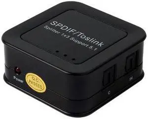 Digital Optical Toslink Splitter 1 in to 3 Out Powered Amplifier Supports 5.1CH/ LPCM2.0/ DTS/Dolby-AC3