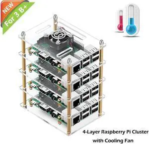 Raspberry Pi Cluster Case, Raspberry Pi Case with Cooling Fan and Raspberry Pi Heatsink for Raspberry Pi 3 Model B+, Pi 3 B, Pi 2 B, Pi B+ (4-Layers)