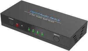 Digital Optical Audio Switcher 4 in 1 out Switch SPDIF Toslink 4x1 with IR Control and DC Power Adapter Supports 5.1CH/ LPCM2.0/ DTS/Dolby-AC3