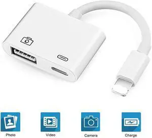 USB Camera Adapter, 2 in 1 USB 3.0 Female OTG Adapter with Fast Charging Port Compatible with iPhone XSmax XS XR X 8 7 6 Plus/iPad Mini Air Pro (Silver)