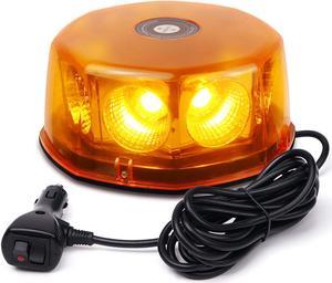 Werleo 12-24V 48 Watts Amber COB LED Roof Top Rotating Mini LED Strobe Light Bars with 16ft Straight Cord for Trucks Hazard Emergency Vehicles Snow Plow IP66 Waterproof and Magnetic