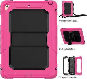 iPad 5th / 6th Generation Cases iPad Air 2 Cover Heavy Duty Rugged Shockproof Silicone Protective Case With Stand & Shoulder Strap For Apple iPad Air 2 / iPad Pro 9.7 / iPad 9.7 2017 2018