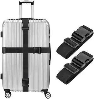 2 Pack Luggage Straps, Heavy Duty Non-Slip Adjustable Travel Accessories Suitcase Baggage Belts Bag Bungee
