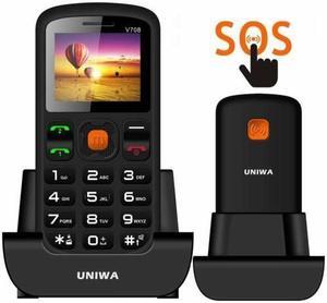 Senior Cell Phone UNIWA V708 2G GSM Mobile Phone Dual SIM SOS Large Button 1.77 Inch Screen 800mAh Battery Large Digital Emergency Phone with Charging Cradle for Senior Elderly Kids Old Man