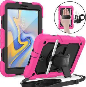 Samsung Tab A 8.0 2018 Case Model SM-T387 with 360 Hand Strap & Stand Adjustable Shoulder Strap Full Body Protection Case Cover for Galaxy Tab A 8.0 with Pencil Holder & Built-in Screen Protector