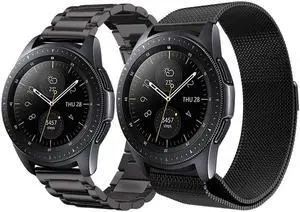 Compatible Galaxy Watch (42mm)/Galaxy Watch Active Bands Sets, 20mm 2 Pack Stainless Steel Band+ Mesh Loop Band Bracelet Strap for Compatible Galaxy Watch 42mm/Ticwatch E/Galaxy Watch Active 40mm