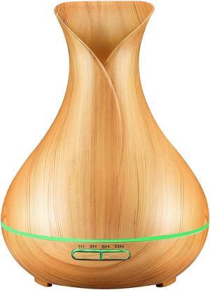 Werleo 400ml Wood Grain Aromatherapy Essential Oil Diffuser Ultrasonic Cool Mist Humidifier with Wood Grain Design 4 Timer Settings for Office Room Spa