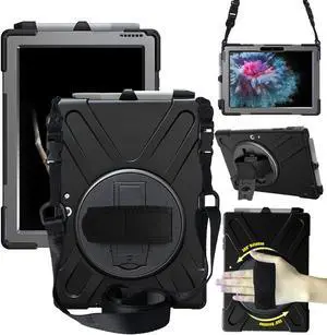Microsoft Surface Go Case Heavy Duty Rugged Case Cover with Pen Holder 360 Degree Rotating Hand Strap Kickstand + Shoulder Strap for Surface Go 10 Inch 2018 Not Compatible Type Cover Keyboard