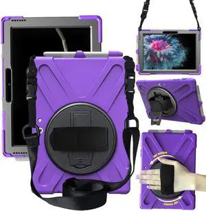 Microsoft Surface Go Case Heavy Duty Rugged Case Cover with Pen Holder 360 Degree Rotating Hand Strap Kickstand + Shoulder Strap for Surface Go 10 Inch 2018 Not Compatible Type Cover Keyboard