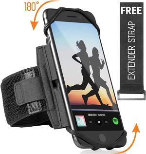 Premium Sports Running Armband for iPhone X XR XS Max 8 Plus 7 Plus 6, Samsung Galaxy A8 S9 S8 S6 Edge, LG, HTC, Pixel; 180° Rotatable Universal Cellphone Holder + Free Extender Strap