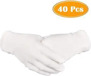 Werleo 20 Pairs 8.6'' Large White Cotton Gloves Thicker and Resuable Soft Works Glove for Cosmetic Moisturizing Eczema Hand Spa and Coin Jewelry Silver Inspection