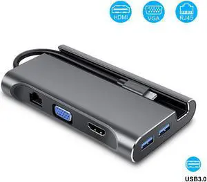 USB C Hub to HDMI Adapter Werleo 7 in 1 Type C Multiport Adapter with 4K HDMI 1000Mbps Ethernet VGA 3×USB 3.0 Type C Charging Port for MacBook Pro Samsung S8 S9 Disk Keyboard