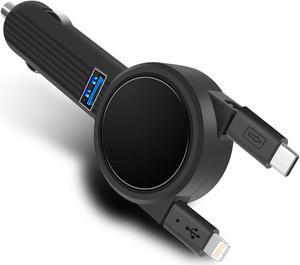 Car Charger Werleo Quick Charge with 2.3FT Dual Retractable Cable Compatible Replacement for iPhone Xs Max XR X 8 7 6 5s Samsung Galaxy S9 S8 Plus Note 8 LG V30 G6 Google Pixel 2XL and 1 USB Port