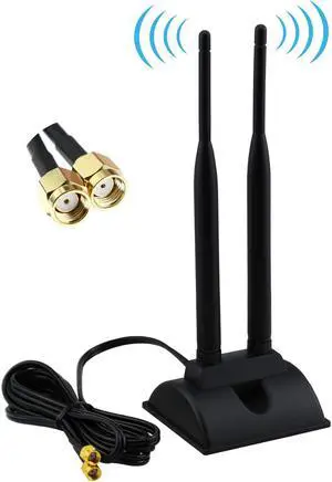 Dual WiFi Antenna with Extension Cable 6.5Ft RP-SMA Male Connector 2.4GHz 5GHz Dual Band Antenna Magnetic Base for WiFi Wireless Router Mobile Hotspot Signal Enhancement