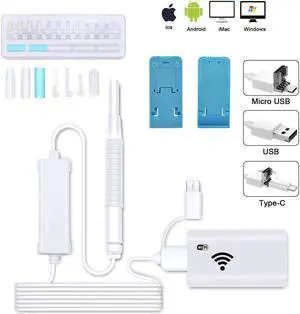 Werleo Ear Otoscope Wireless Ear Endoscope 1.3 Megapixels Wifi Ear Scope Camera USB Ear Cleaning Tool Digital Inspection Camera with 6 Adjustable LEDs for iPhone and Android Smartphone Windows