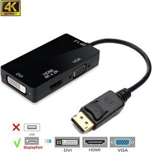 Werleo Thunderbolt DisplayPort 1.2 to HDMI 4K DVI VGA Adapter Cable 3 in 1 Multi-Function Cable Adapter Converter