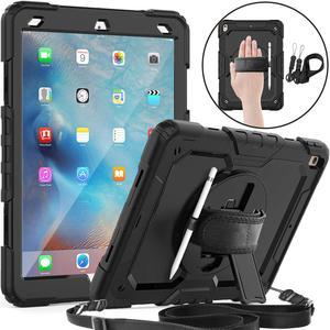 iPad Air 3 Case iPad Pro 10.5 Case with [Hand Strap & Shoulder Strap] Pencil Holder 360 Rotating Stand Full Body Protection Case with Screen Protector for iPad Air 3 2019 / iPad Pro 10.5 2017 - Black