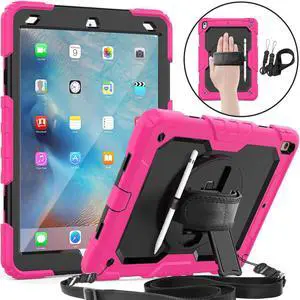 iPad Air 3 Case iPad Pro 10.5 Case with [Hand Strap & Shoulder Strap] Pencil Holder 360 Rotating Stand Full Body Protection Case with Screen Protector for iPad Air 3 2019 / iPad Pro 10.5 2017 - Black