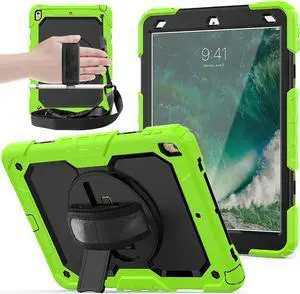 iPad Air 3 Case iPad Pro 10.5 Case with [Hand Strap & Shoulder Strap] Pencil Holder 360 Rotating Stand Full Body Protection Case with Screen Protector for iPad Air 3 2019 / iPad Pro 10.5 2017 - Black