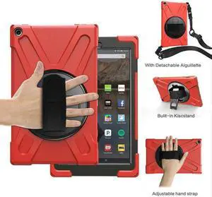 Werleo Fire HD 10 2017 Case Heavy Duty Armor Shockproof Protective Case Cover with Rotating Hand Strap Carrying Shoulder Strap and Kickstand for Amazon Kindle Fire HD 10.1 Inch 2018 / 2017 Model