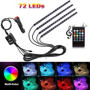 Car Interior Lights 4pcs 8 Color RGB 72 LEDMulticolor Music Car LED Strip Lights Car Atmosphere Lights LED Strip for Car TV with Sound Active Function Wireless Remote Control