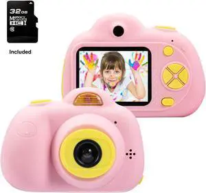 Werleo Kids Camera Gifts for 4-8 Year Old Girls, Shockproof Cameras Great Gift Mini Child Camcorder for Little Girl with Soft Silicone Shell for Outdoor Play - 32GB Memory Card Included